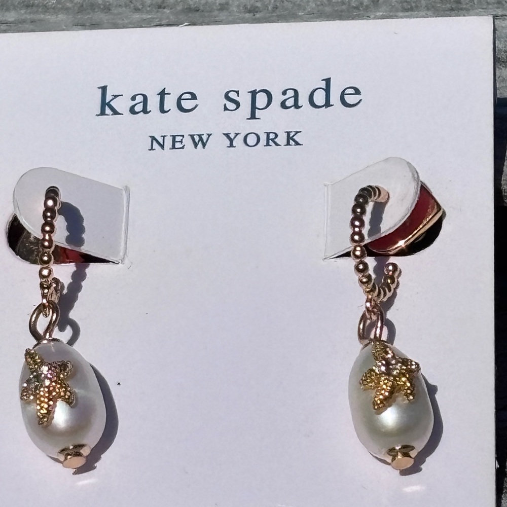♠️ Kate Spade 12k Gold plated White Pearl Drop Earrings with Starfish Detail